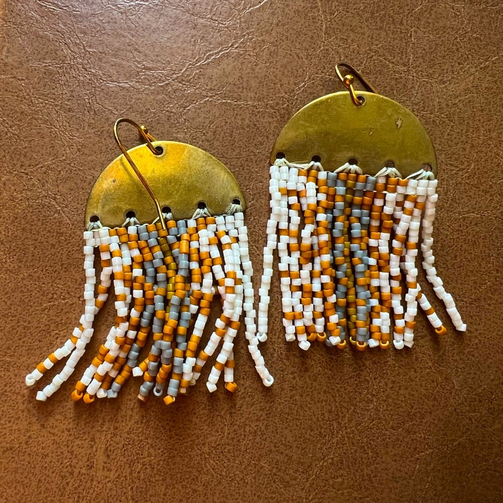 Beaded Fringe Earrings with Gold Accents